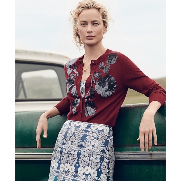 J. Crew Sweaters - JCrew Jackie Cardigan Sequin Floral Embroidered SM